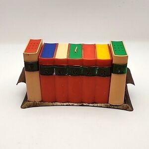 Vintage Salt & Pepper and Sugar Plastic Library on Metal Base